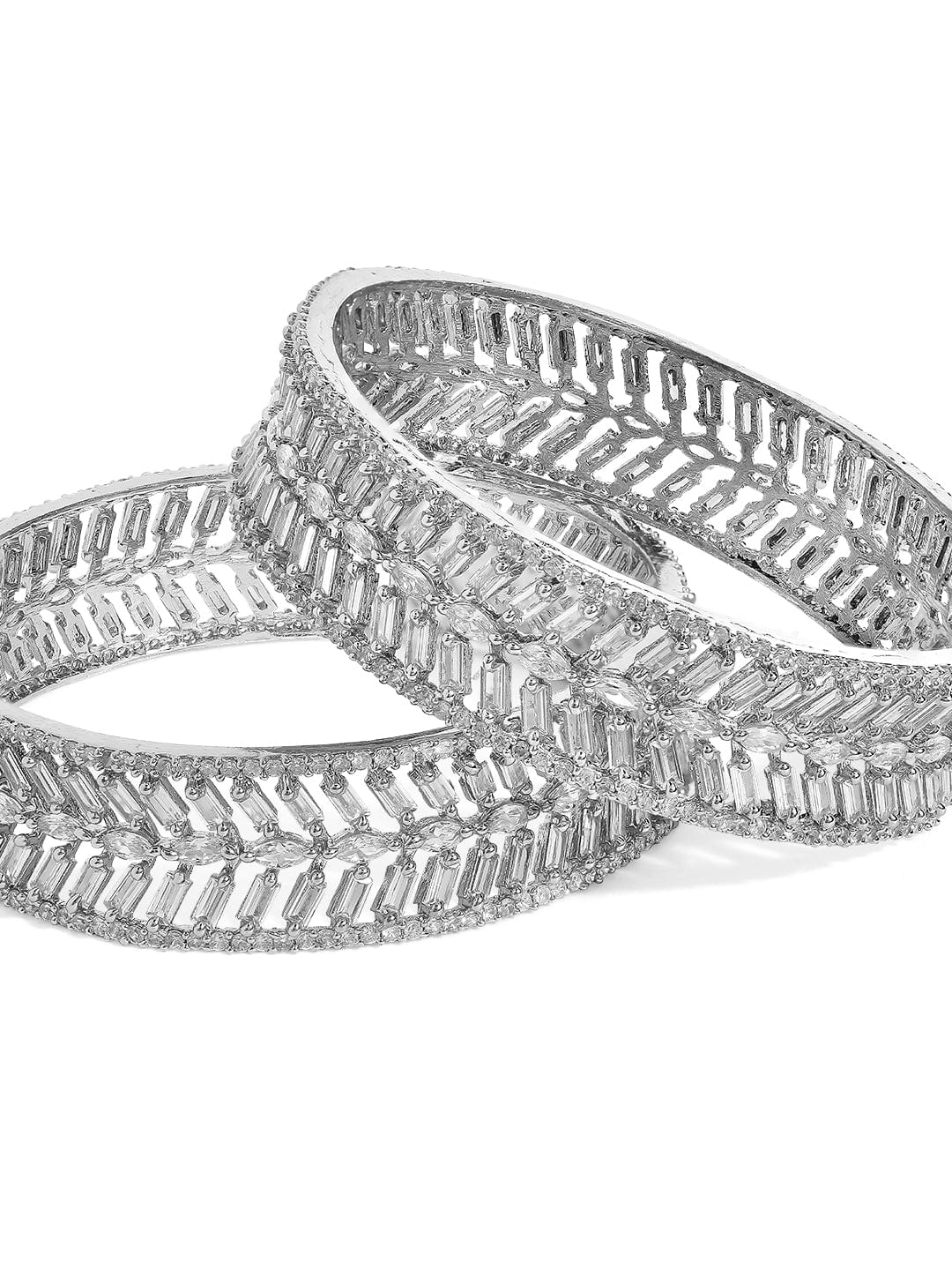 Rubans Set of 2 Silver Plated Zirconia Stone Studded Bangles Bangles &amp; Bracelets
