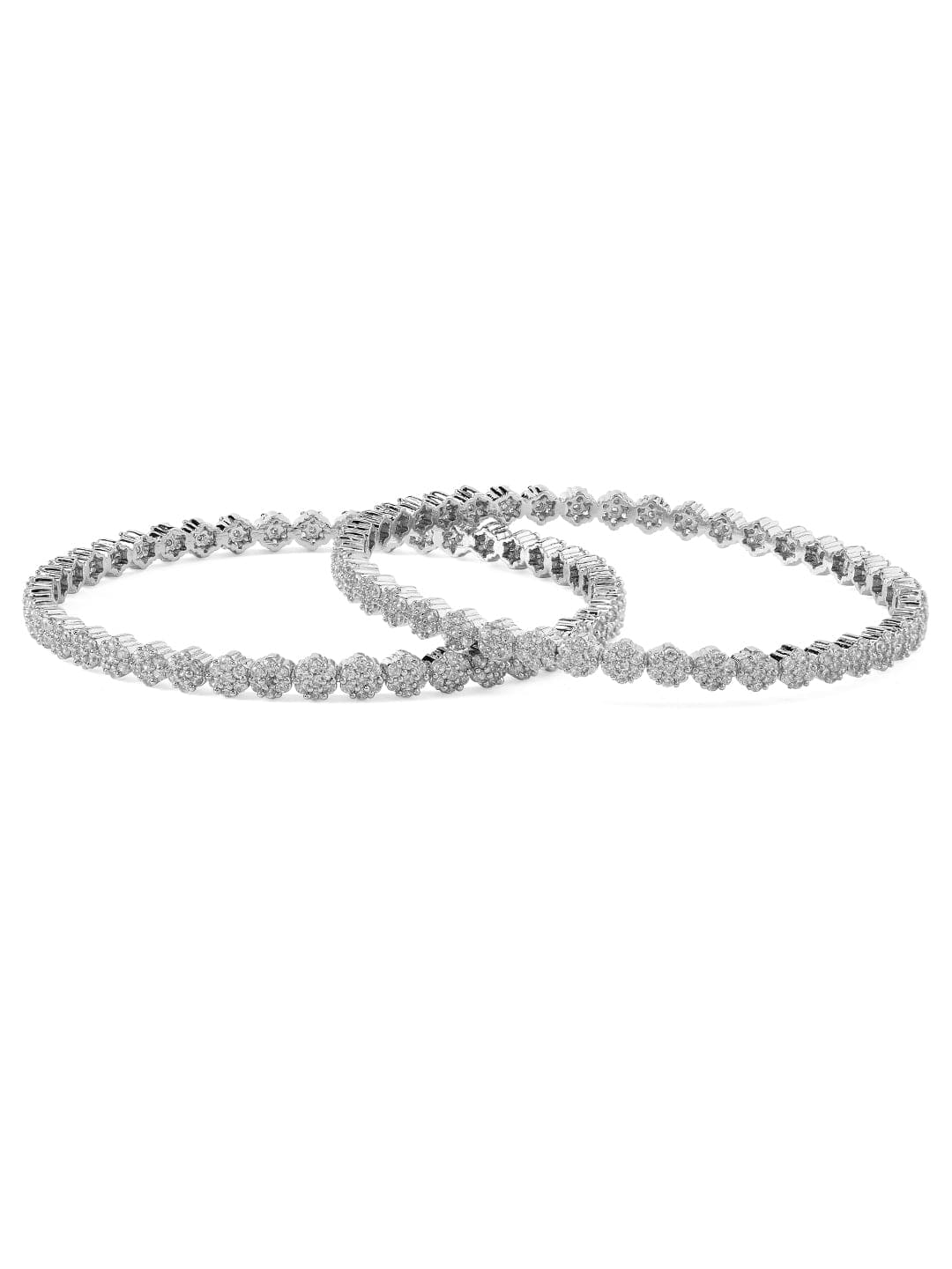Rubans Set of 2 Silver-Plated Zirconia Stone Studded Bangles Bangles &amp; Bracelets