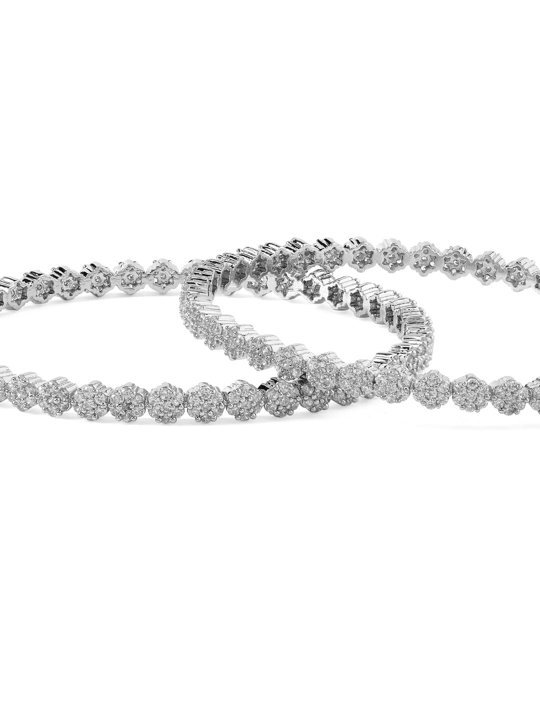 Rubans Set of 2 Silver-Plated Zirconia Stone Studded Bangles Bangles &amp; Bracelets