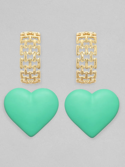 Rubans Set Of 2, Textured Gold &amp; Green Heart Earrings Earrings