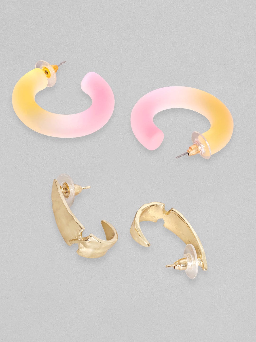 Rubans Set Of 2, Textured Gold &amp; Transparent Hoop Earrings Earrings