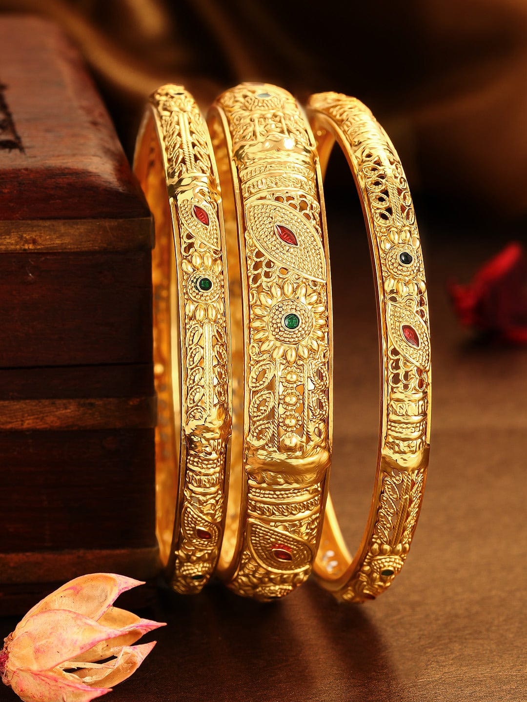 Rubans Set of 3 22K Gold-Plated Handcrafted Bangles Bangles &amp; Bracelets