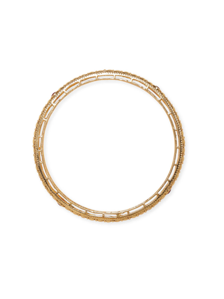 Rubans Set of 4, 22K Gold plated Kemp stone studded handcrafted gold bangles Bangles & Bracelets