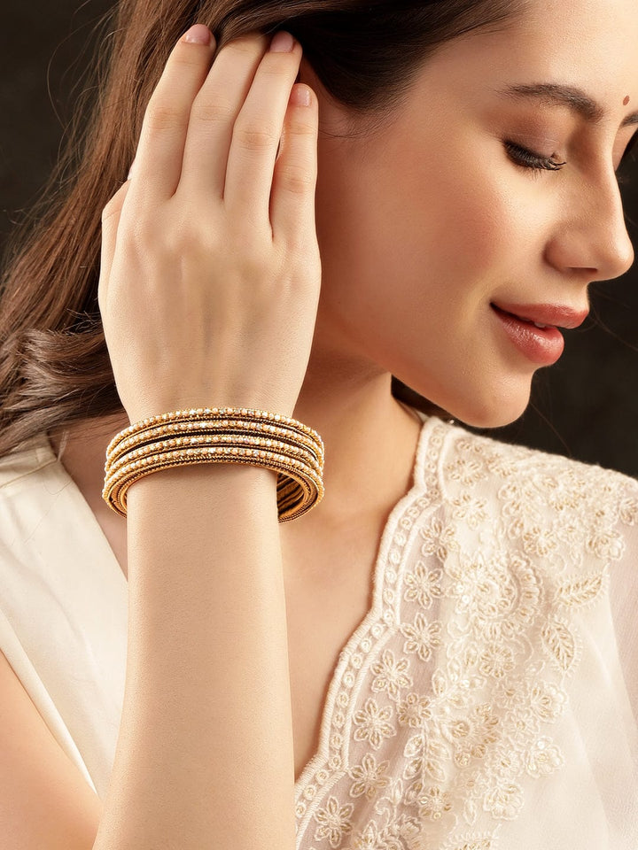 Rubans Set of 4, Antique gold plated multicolor crystal studded sleek bangles  " Bangles & Bracelets