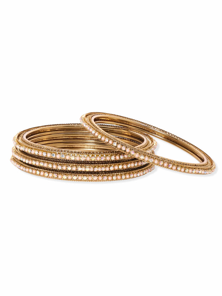 Rubans Set of 4, Antique gold plated multicolor crystal studded sleek bangles  " Bangles & Bracelets
