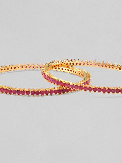Rubans Set Of 4 Gold-Plated &amp; Pink AD-Studded Bangles Bangles &amp; Bracelets