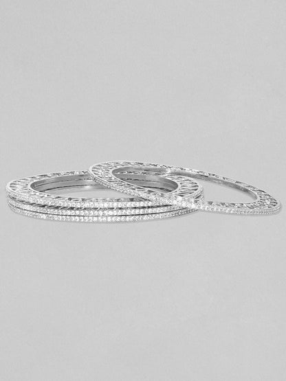 Rubans Set Of 4 Silver Plated Zircon Studded Bangles Bangles &amp; Bracelets