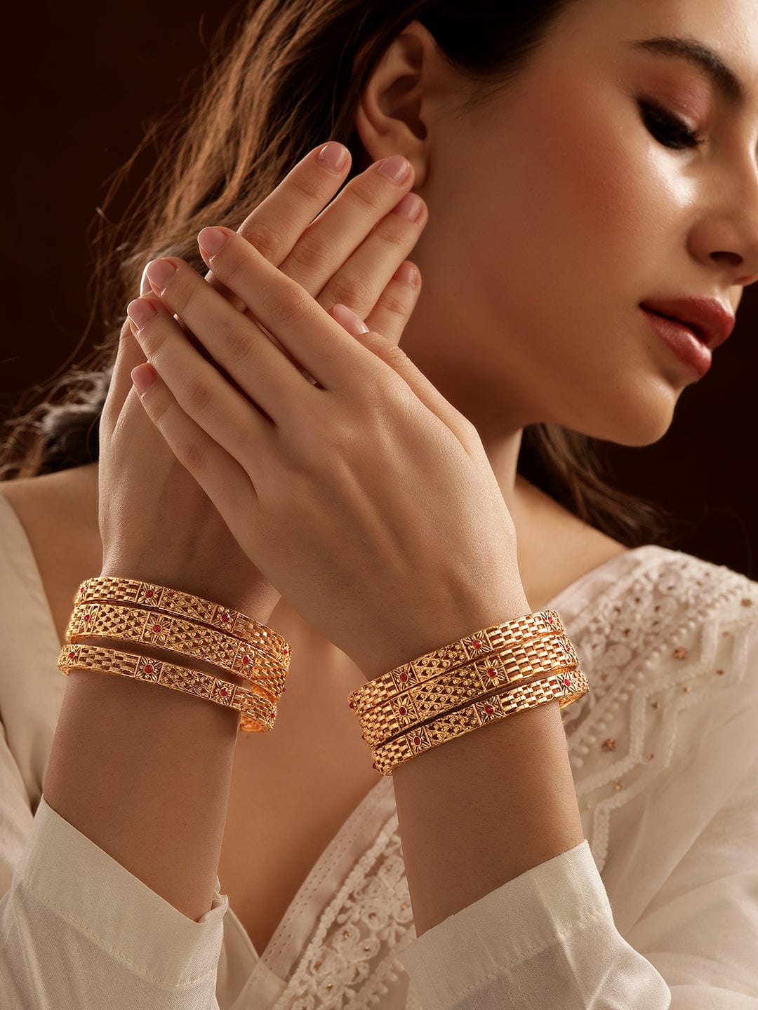Rubans Set of 6, 22K Gold plated filigree handcrafted gold bangles  " Bangles & Bracelets