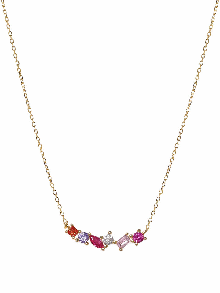 Rubans Silver 18K Gold Plated 925 Sterling Silver Multicolour Zirconia Studded Dainty Necklace Necklace