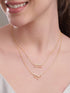 Rubans Silver 925 Silver 18K Gold plated zirconia studded dangle double layer necklace Necklace