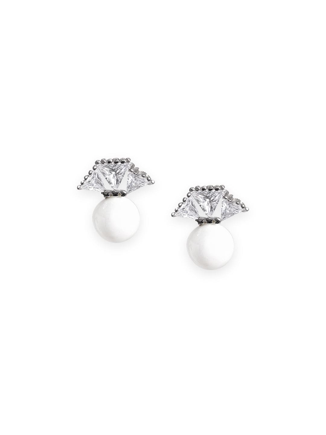 Rubans Silver AD and Pearl Accent Sterling Silver Stud Earrings Earrings