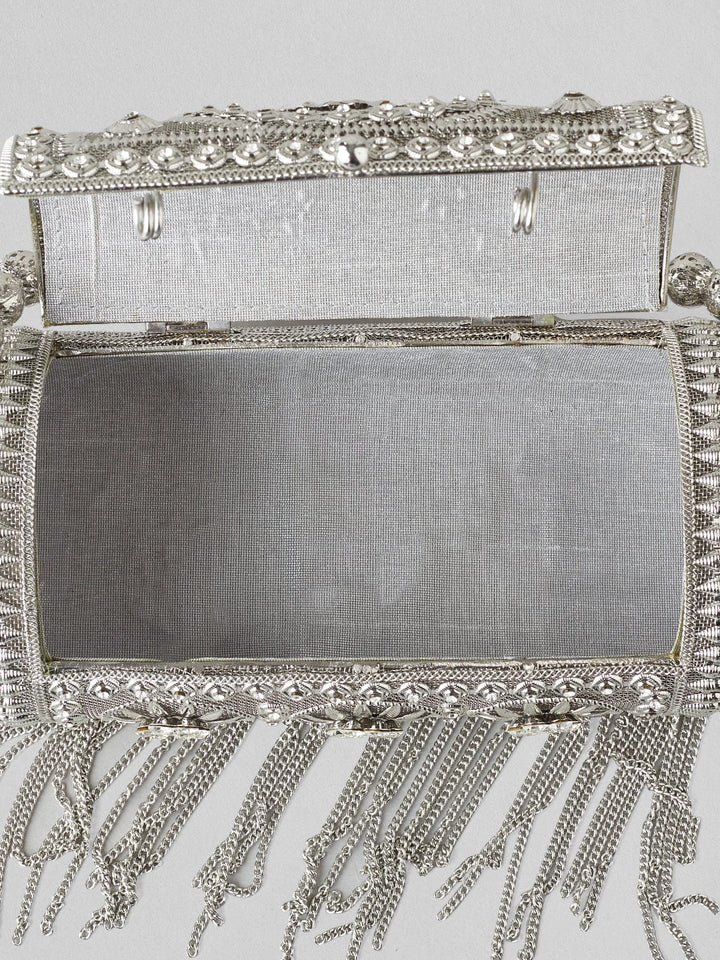 Rubans Silver Colour Bag With Embroided Silver Design. Handbag & Wallet Accessories