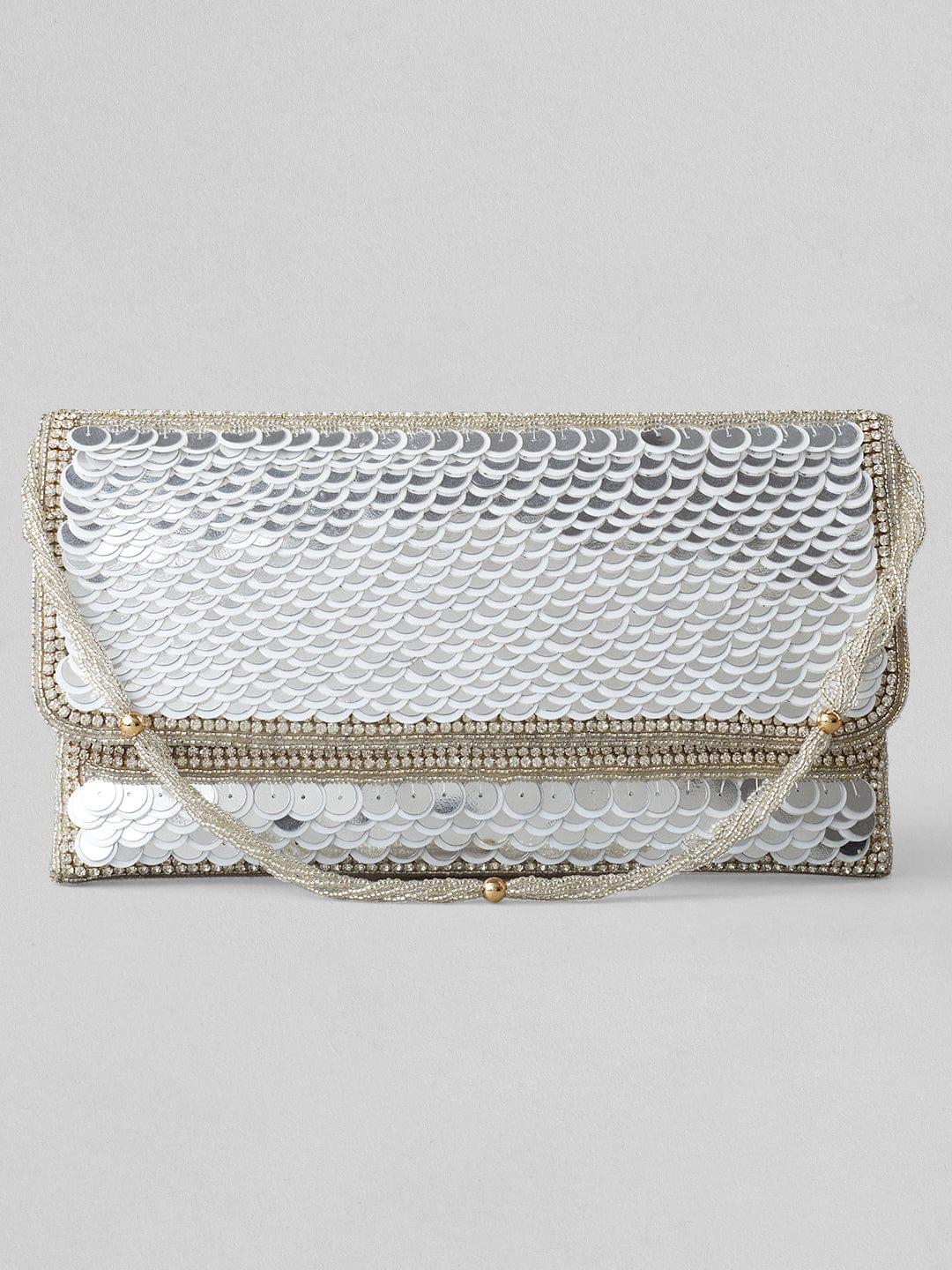 Rubans Silver Colour Clutch With Embroided Silver Design. Handbag &amp; Wallet Accessories