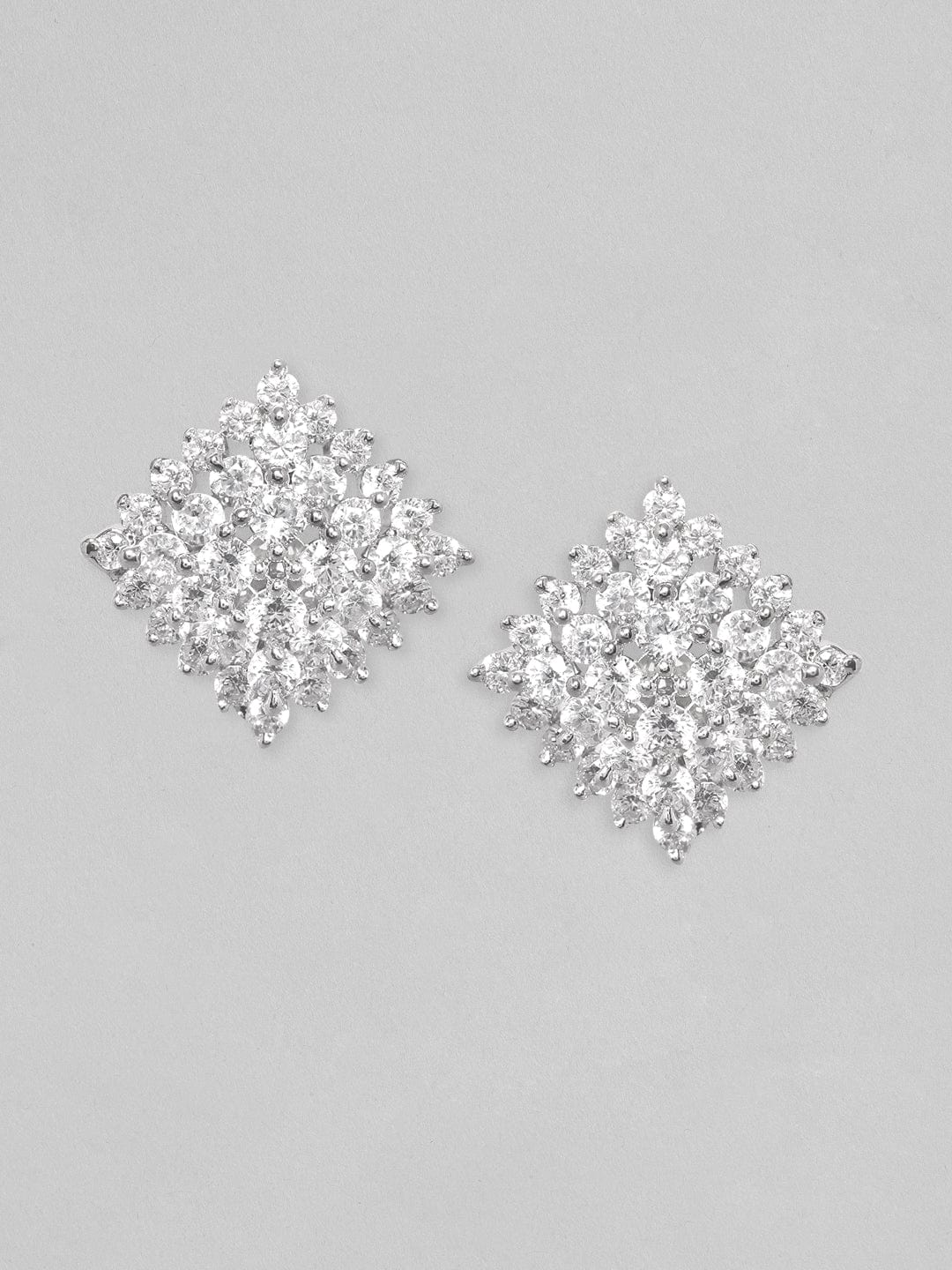 Rubans Silver Elegant AD Studded Square Shaped Stud Earrings Earrings