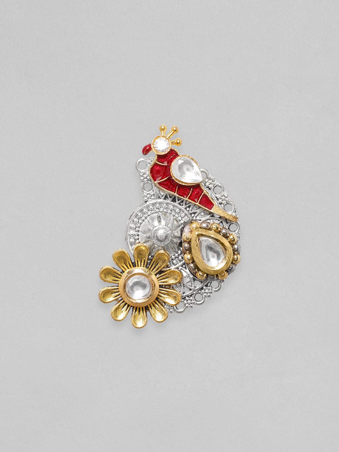 Rubans Silver &amp; Gold Plated Kundan Studded Red Enemal Stud Earring Earrings
