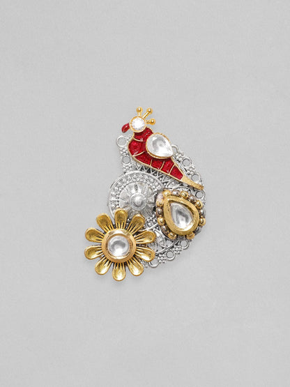 Rubans Silver &amp; Gold Plated Kundan Studded Red Enemal Stud Earring Earrings