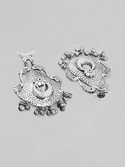 Rubans Silver Oxidised Drop Earrings With Butterfly Design And Silver Beads Earrings