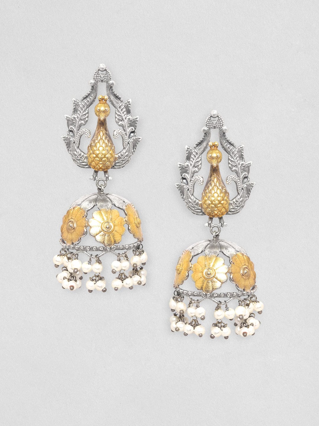 Rubans Silver Oxidized Plated Jhumka Earrings Earrings