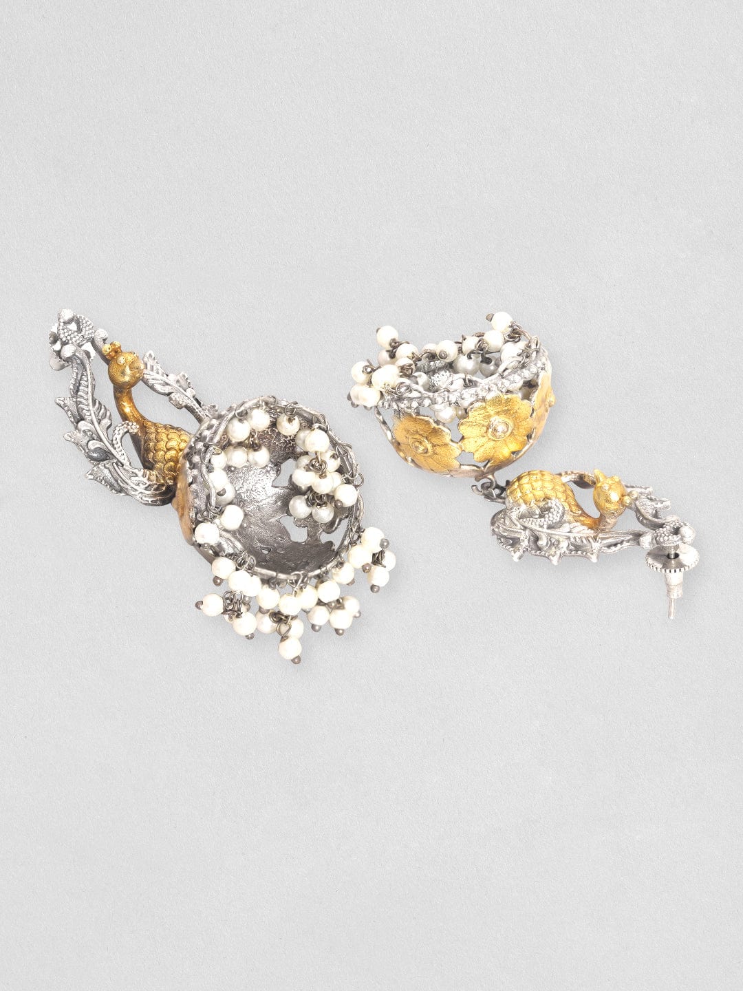 Rubans Silver Oxidized Plated Jhumka Earrings Earrings