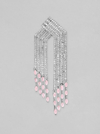 Rubans Silver Plated American Diamond Earrings With Pastel Pink Stones. Earrings