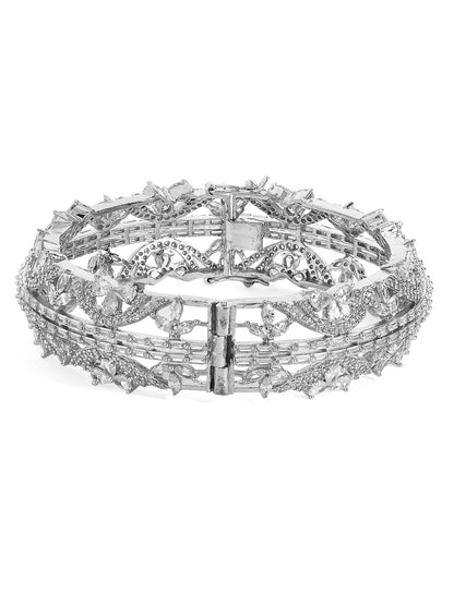 Rubans Silver Plated Bracelet Kada With Studded American diamonds Bangles &amp; Bracelets
