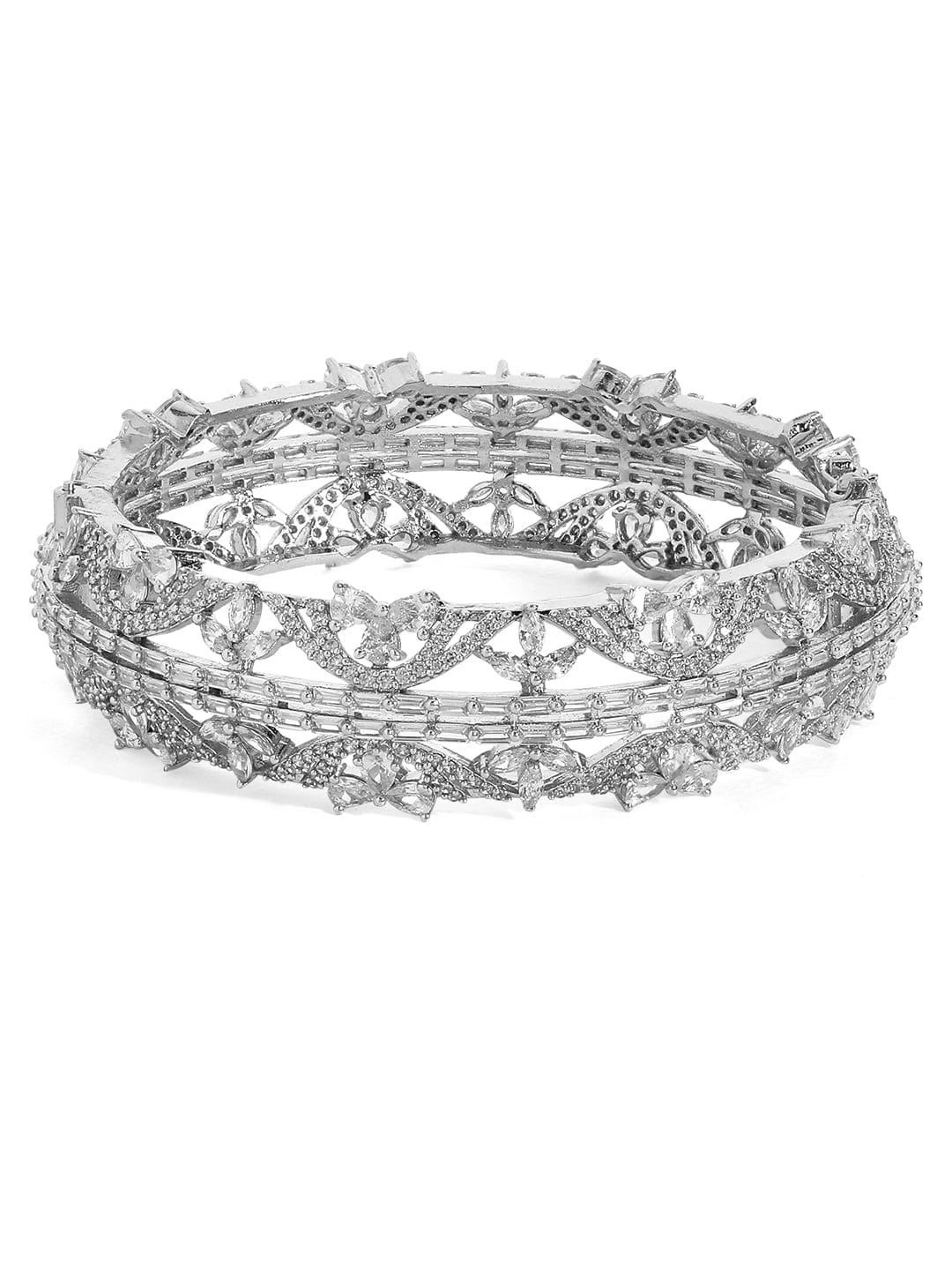 Rubans Silver Plated Bracelet Kada With Studded American diamonds Bangles &amp; Bracelets