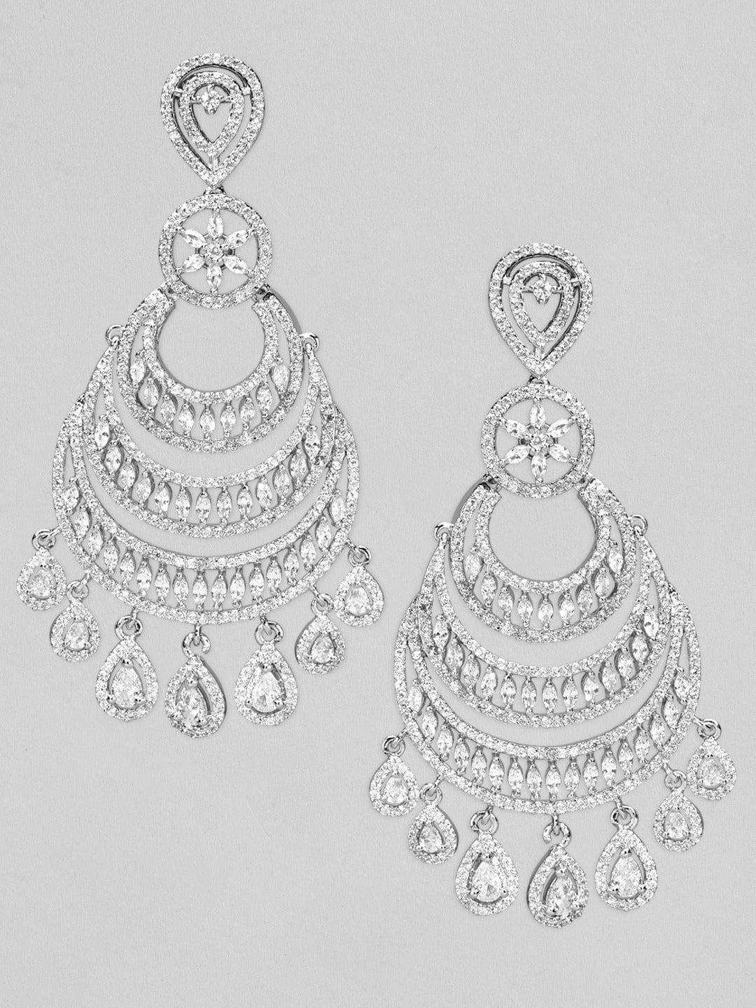 Rubans Silver Plated Chandbali Earrings With Studded American Stones. Earrings
