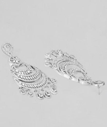 Rubans Silver Plated Chandbali Earrings With Studded American Stones. Earrings