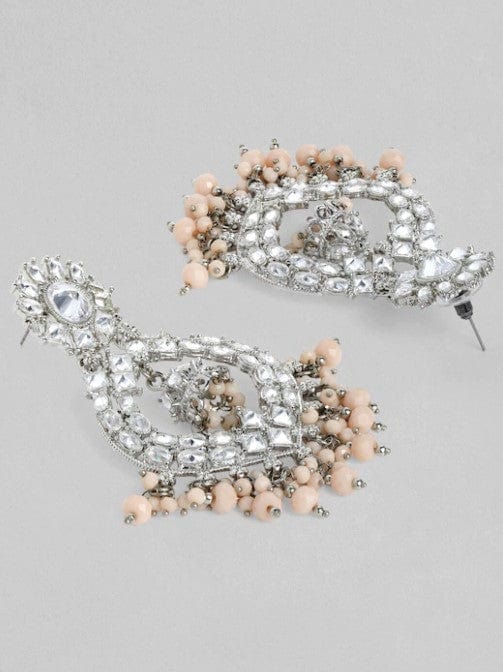 Rubans Silver Plated Handcrafted AD Studded & Orange Beads Chandbali Earrings Earrings