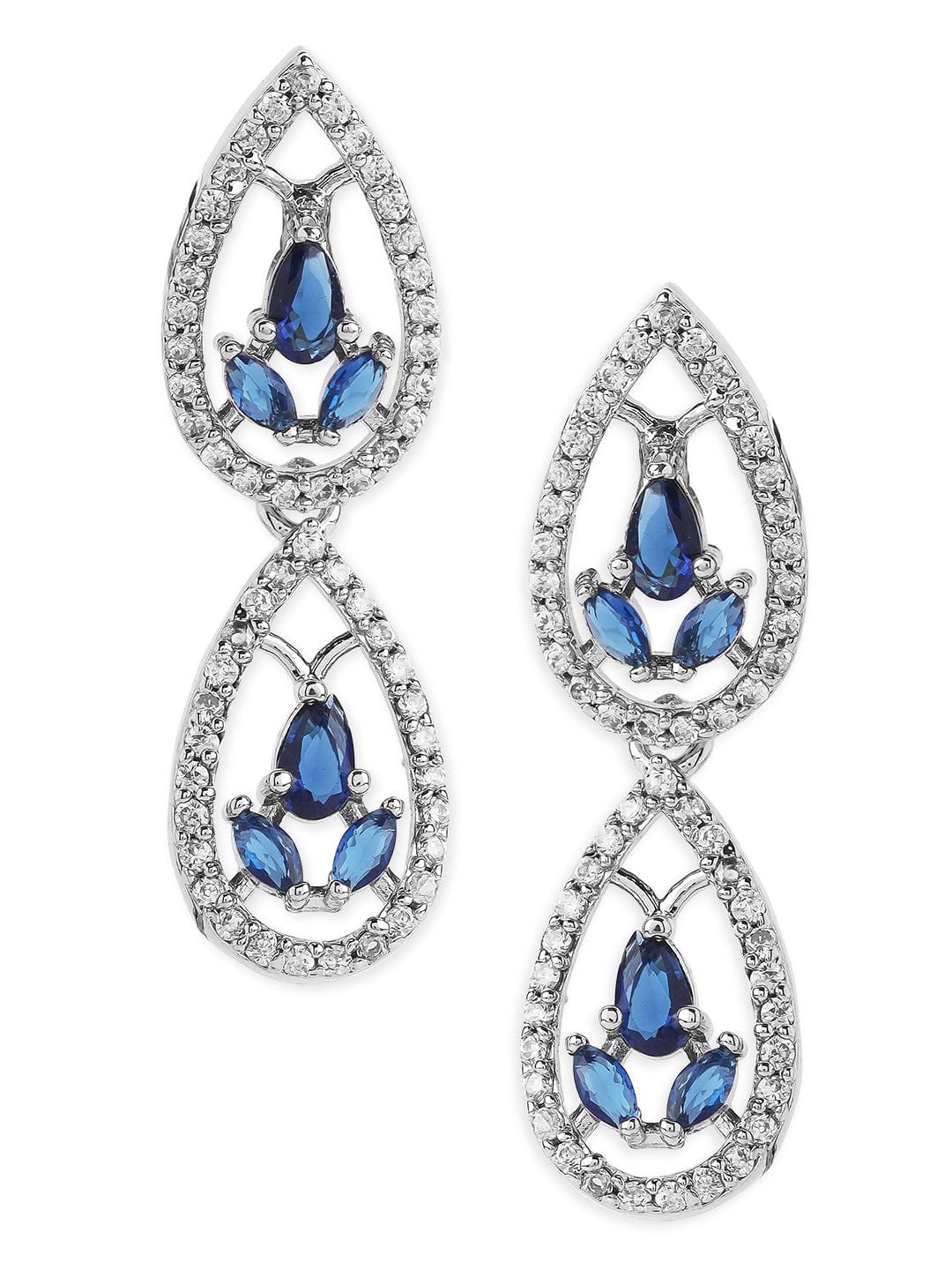 Rubans Silver Plated Handcrafted Blue AD Studded Drop Earrings Earrings