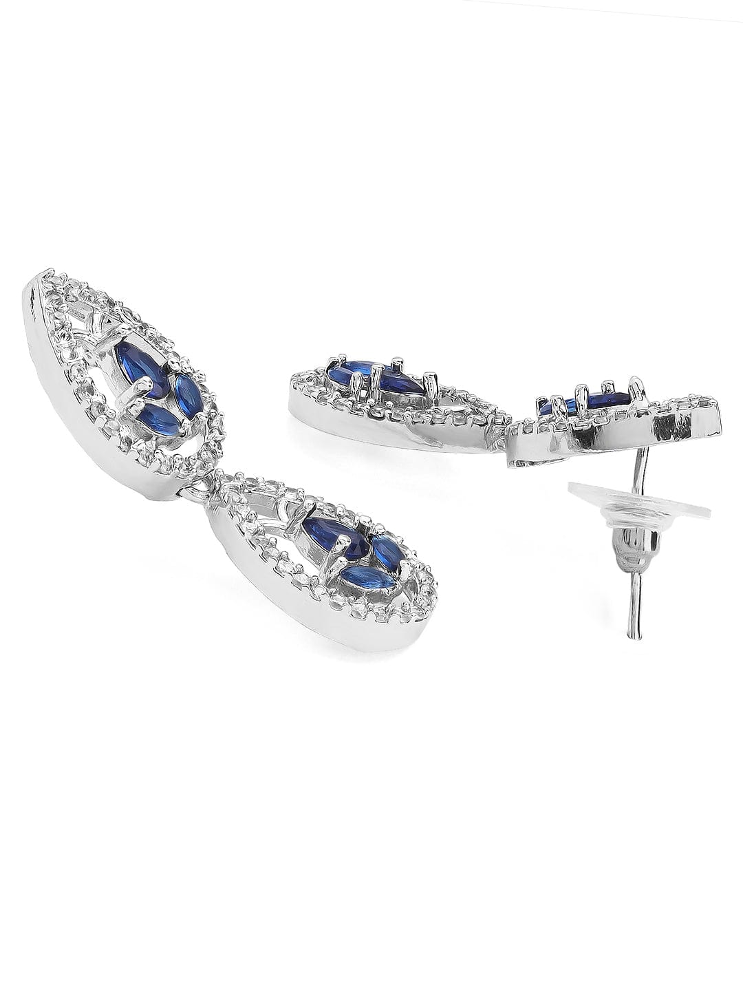 Rubans Silver Plated Handcrafted Blue AD Studded Drop Earrings Earrings