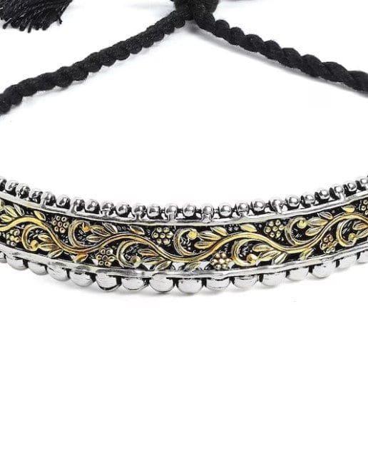 Rubans Silver Plated Handcrafted Dual Toned Filigree Choker Necklace Set