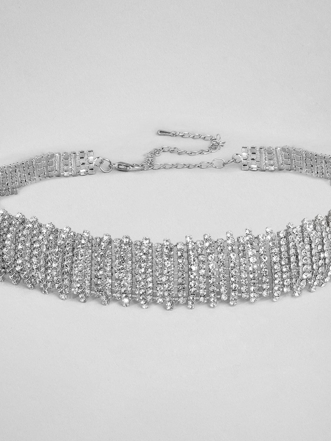 Rubans Silver Plated Handcrafted Rhinestone Choker Chain &amp; Necklaces