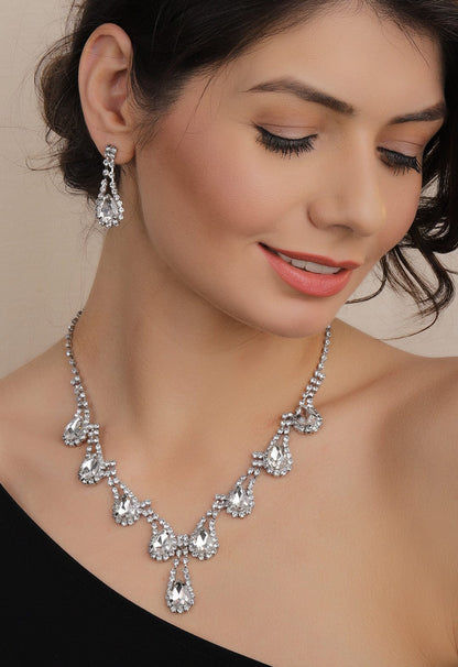 Rubans Silver Plated Handcrafted Rhinestone Necklace Set Necklace Set