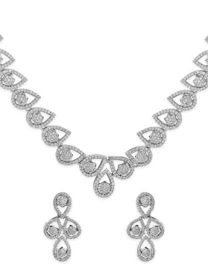 Rubans Silver Plated Necklace Set With American Diamonds. Necklace Set