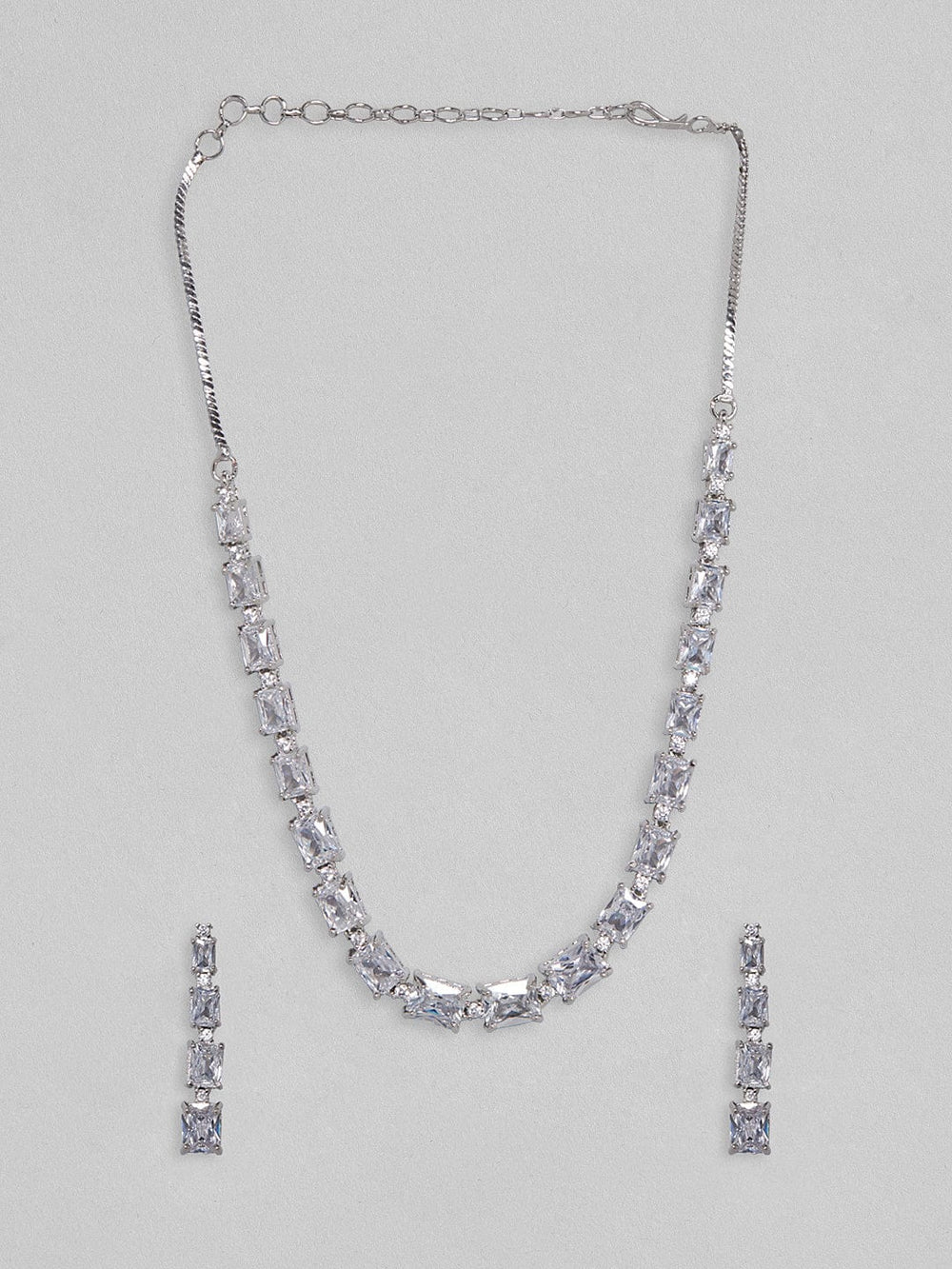 Rubans Silver Plated Necklace Set With White Stones. Necklace Set