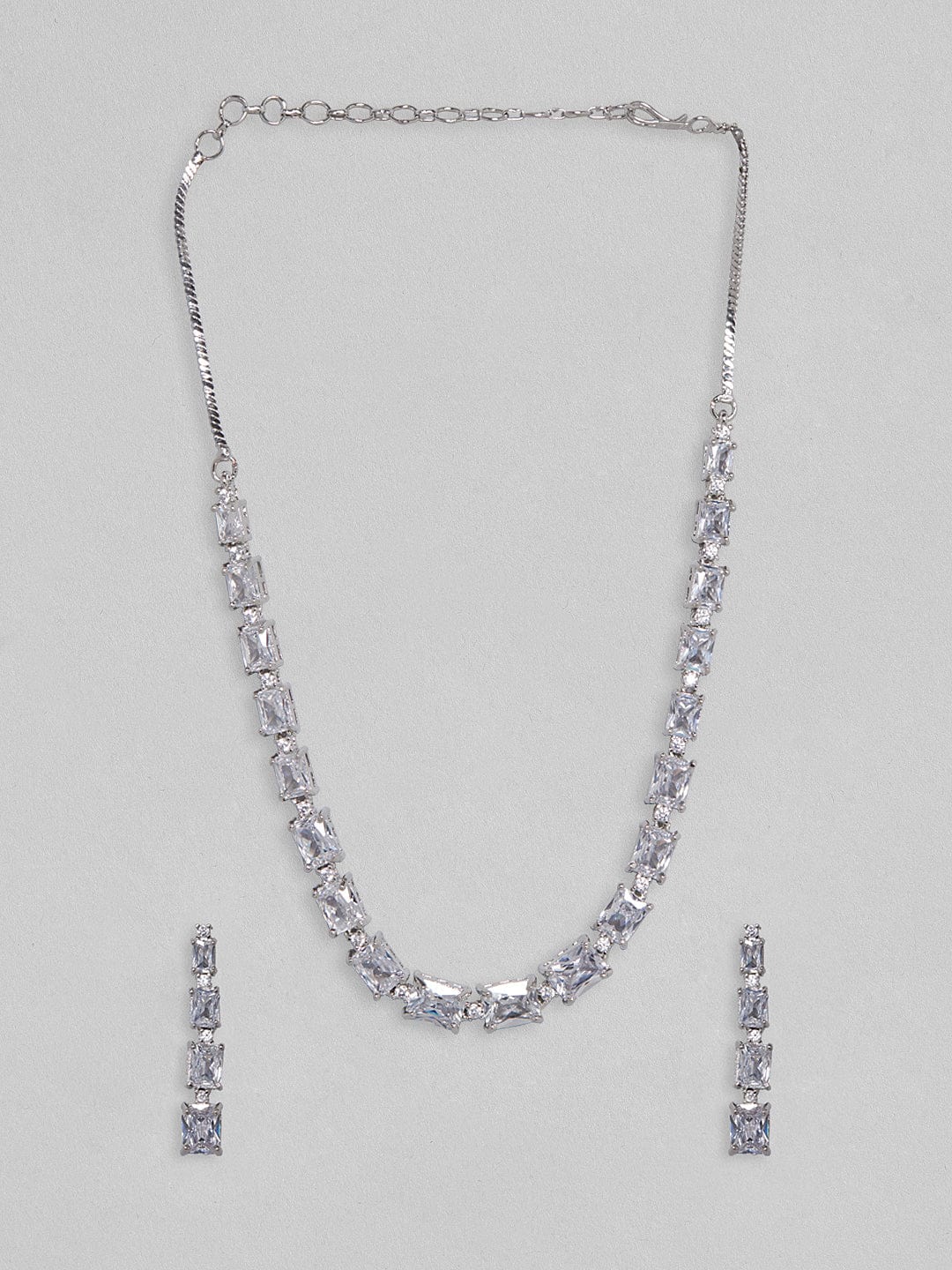 Rubans Silver Plated Necklace Set With White Stones. Necklace Set