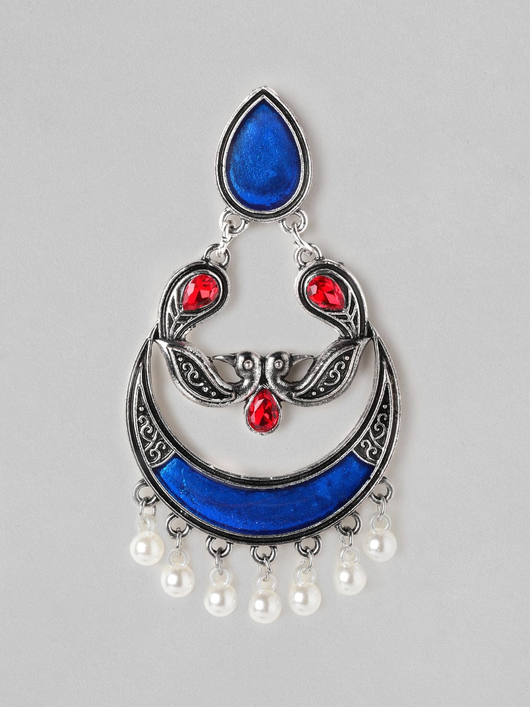 Rubans Silver Plated Oxidised Handcrafted Enamel Chandbali Earrings Earrings