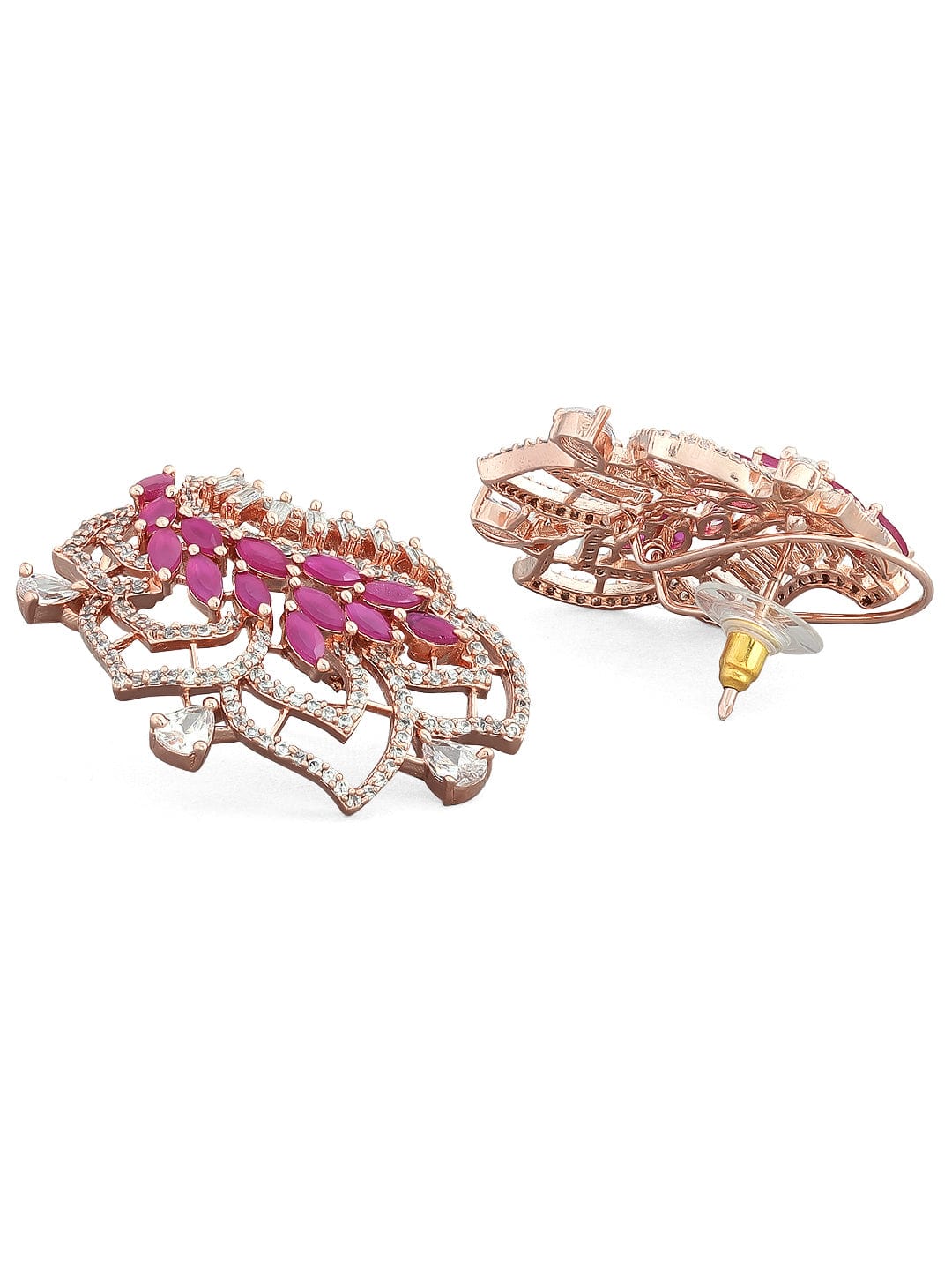 Rubans Silver-Plated White &amp; Pink AD Stud Earrings Earrings