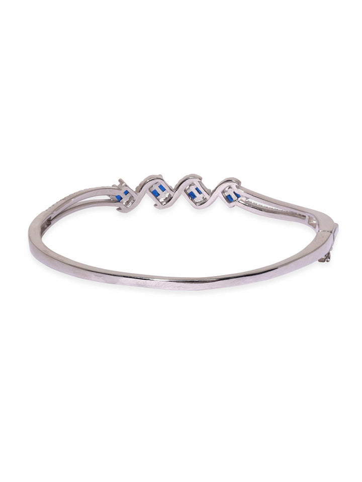 Rubans Silver Rhodium Plated 925 Sterling Silver Blue & White Zirconia Bracelet Bangles & Bracelets