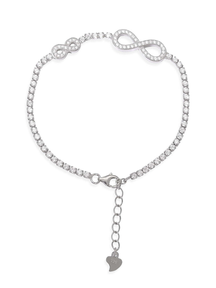 Rubans Silver Rhodium Plated 925 Sterling Silver Zirconia Studded Infinity Charm Bracelet Bangles & Bracelets