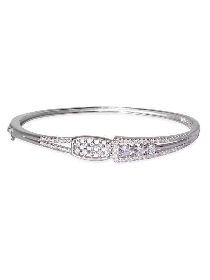 Rubans Silver Rhodium Plated Zirconia Studded Elegant Bracelet Bangles & Bracelets