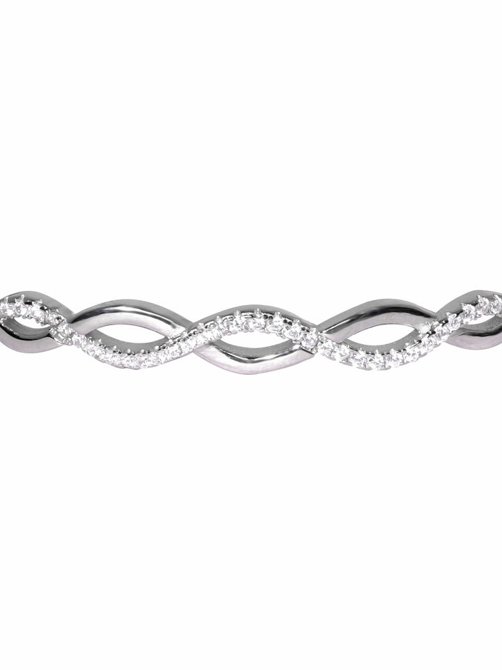Rubans Silver Rhodium Plated Zirconia Studded Minimal Bracelet Bangles & Bracelets