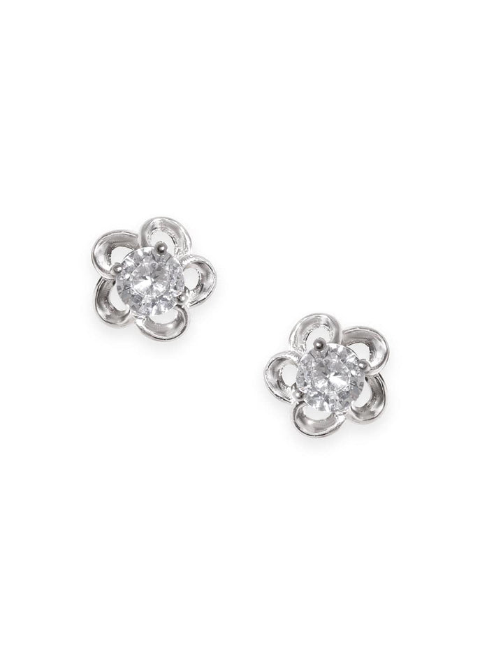 Rubans Silver Silver Flower Stud Earrings with AD Accents Earrings