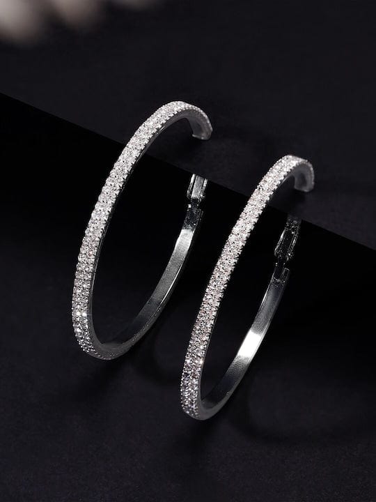 Rubans Silver Toned CZ Stone Hoop  Earrings Earrings