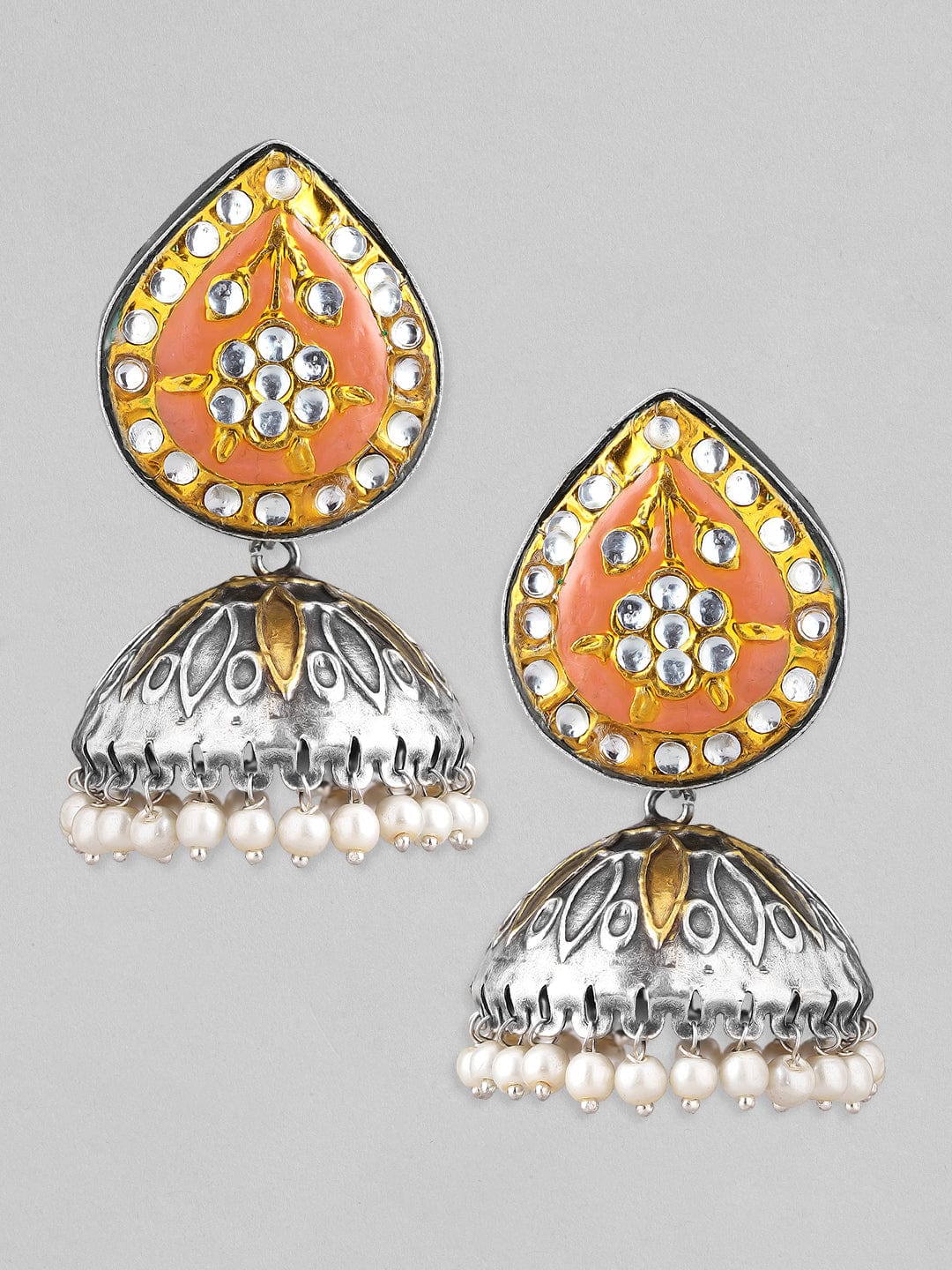 Rubans Silver-Toned Dome Shaped Jhumkas Earrings