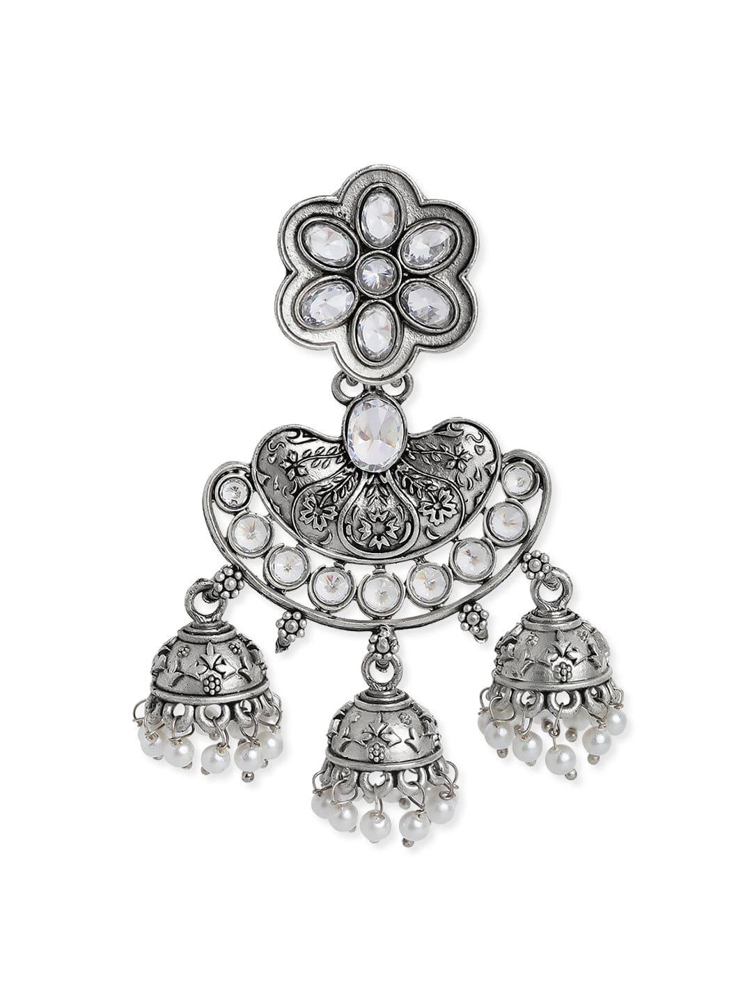 Rubans Silver-Toned Dome Shaped Jhumkas Earrings Earrings