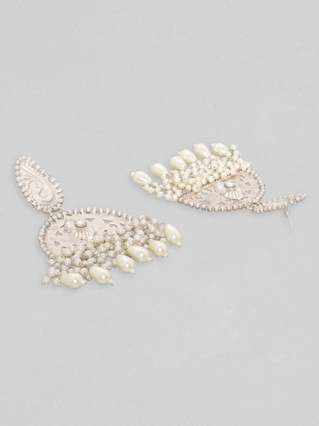 Rubans Silver Toned Drop Earrings With Pearl Hangings. Earrings