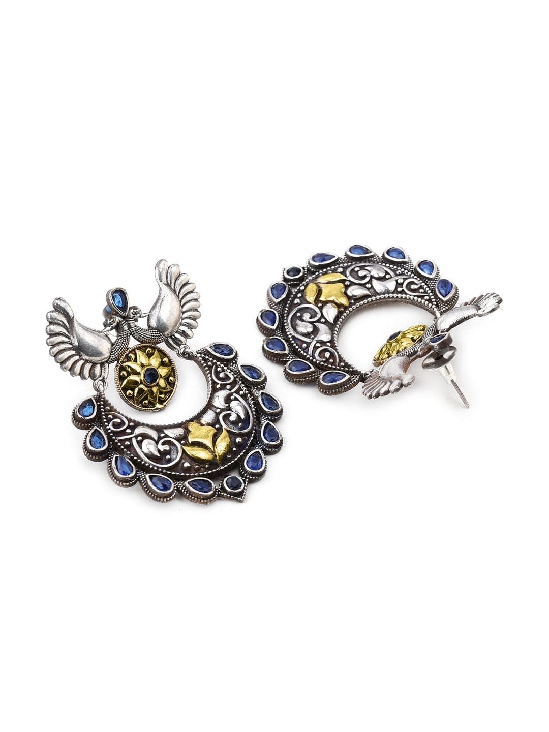 Rubans Silver-Toned Peacock Shaped Chandbalis Earrings