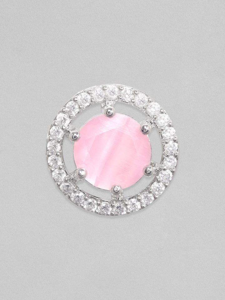 Rubans Silver-Toned  Pink Circular Studs Earrings Earrings